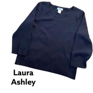 VINTAGE LAURA ASHLEY BLACK LONG SLEEVE FLOWY TOP PETITE LG